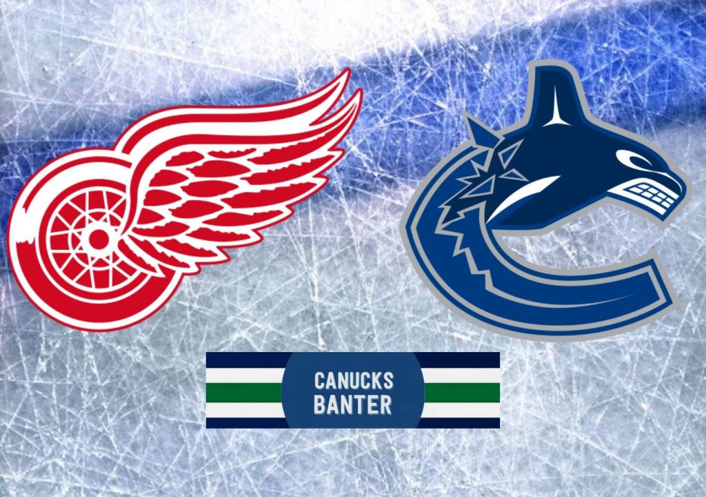 Logos of the Detroit Red Wings and Vancouver Canucks displayed on a textured ice background, along with the text 'CANUCKS BANTER'.