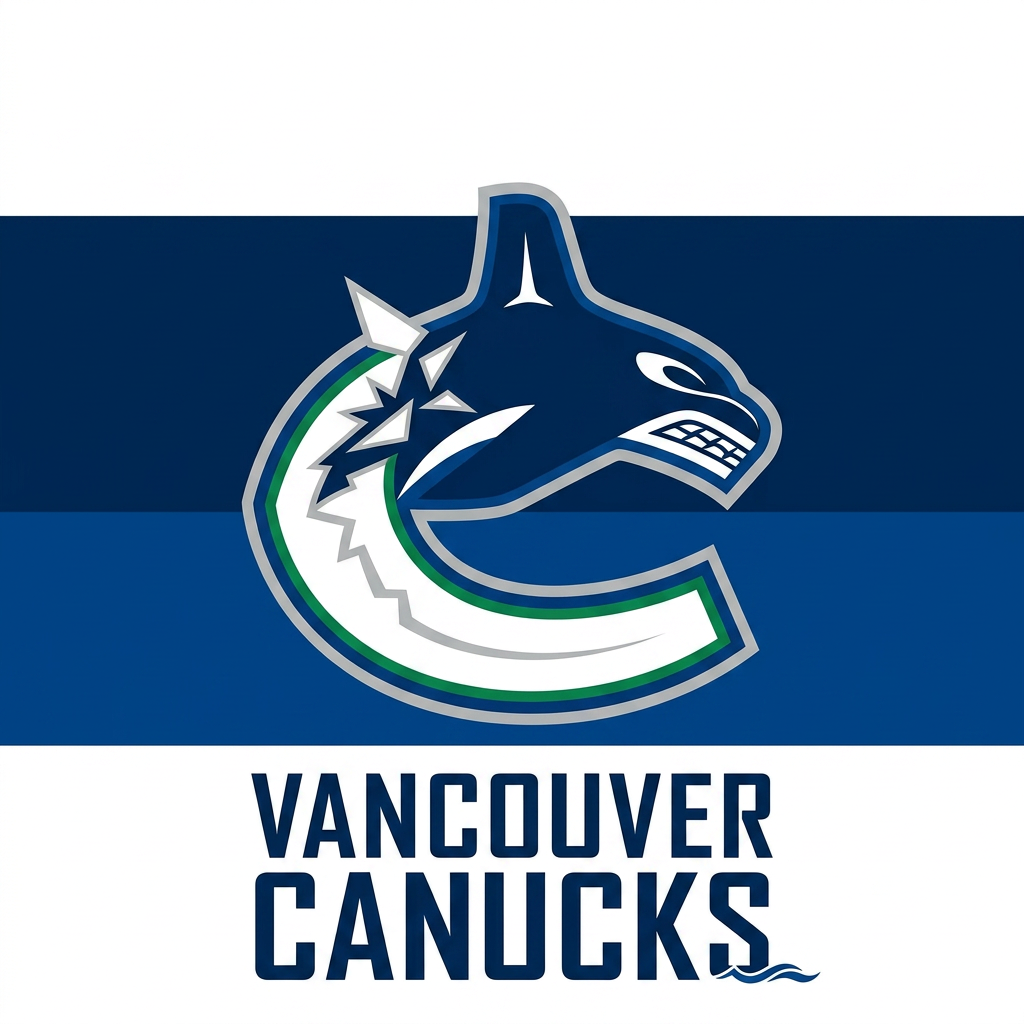 Man in suit speaking at Vancouver Canucks podium during press conference