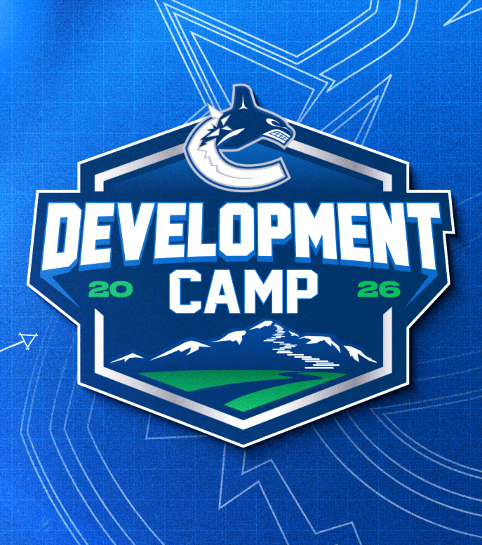 Logo for the Development Camp 2026 featuring a stylized mountain backdrop and a hockey team's emblem.
